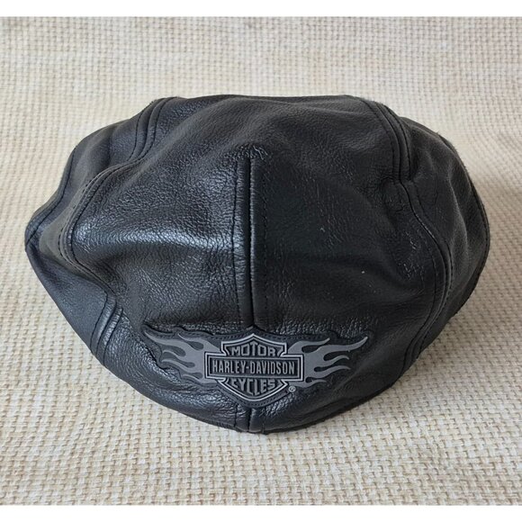 Harley Davidson Bar & Shield Vector Logo 2005 Leather Cabbie/Newsboy Cap Black M - Picture 5 of 11